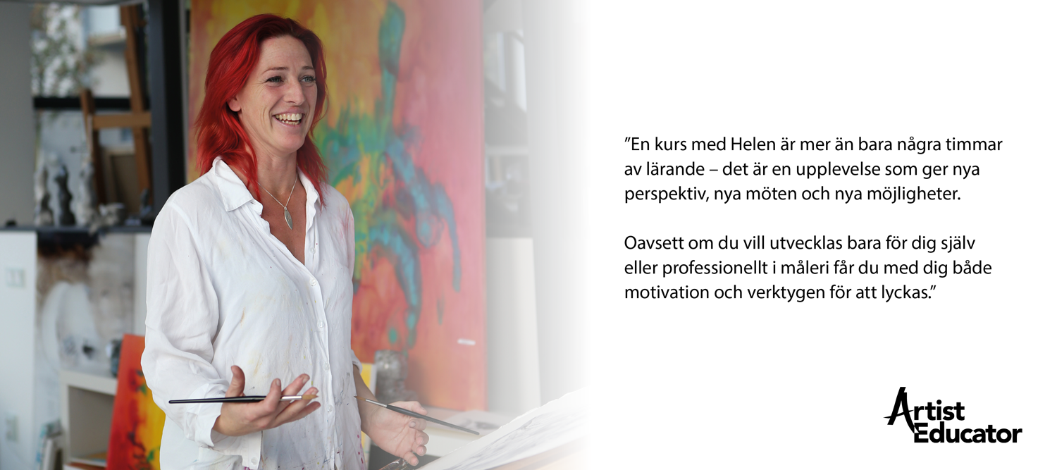 Artist Educator Helen AHA håller akvarellkurs, akrylkurs, teckningskurs och driver verksamhet som konstskola. Artist Educator - Helen AHA - undervisar i akvarell, akryl, hållbar konst och teckning. Akvarellkurs, akrylkurs, konstskola